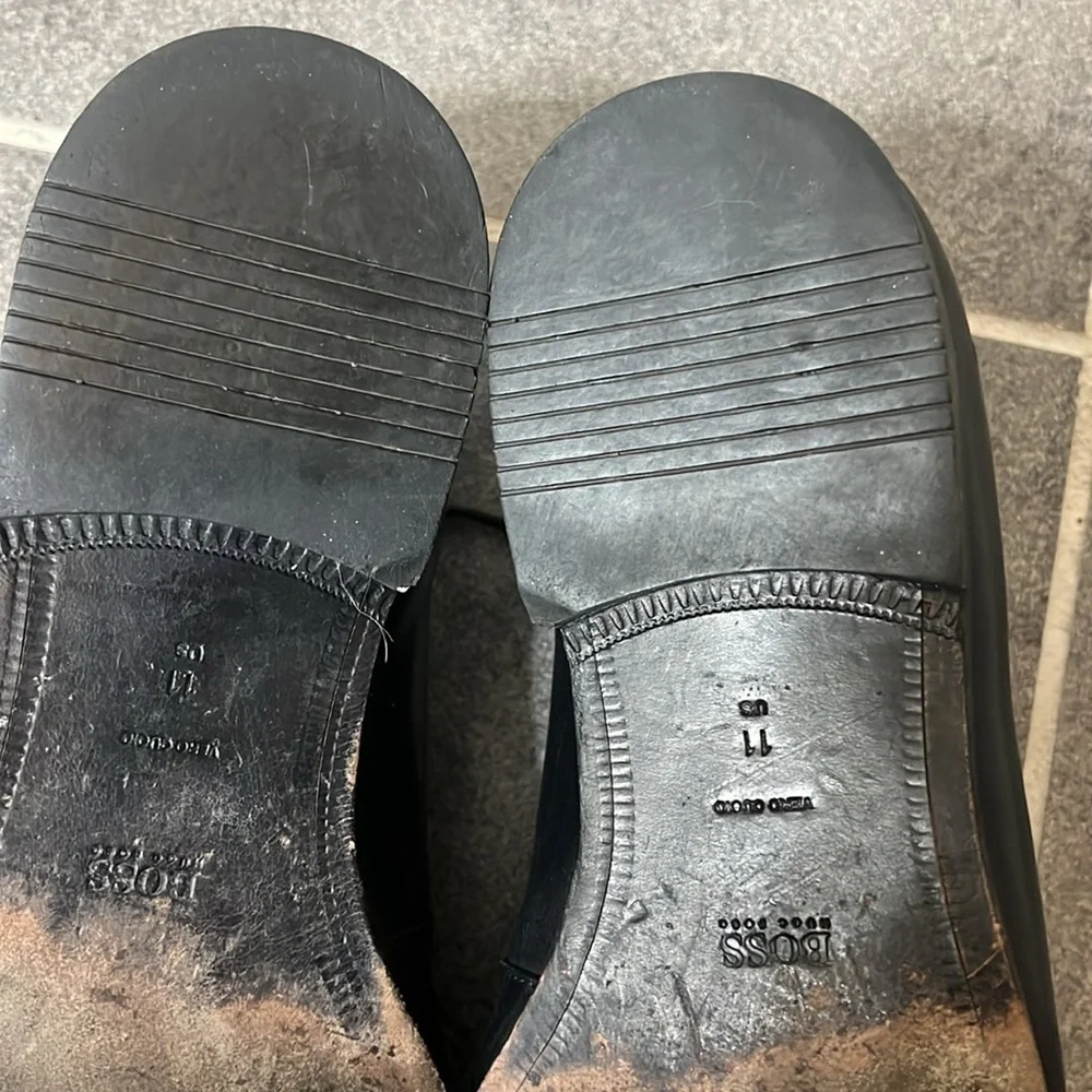 Hugo Boss Men's Embossed Logo Black Leather Lace Up Oxford Shoes Size 11